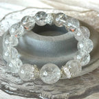 12mm & 15mm Clear Quartz Azeztulite Rainbow Play Crystal Beaded 15cm Bracelet