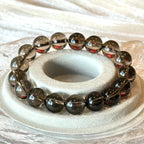 12 mm Natural Smoky Quartz Crystal Beaded Stretch Bracelet 14-17cm Adjustable