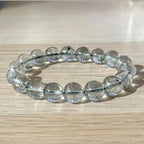 11-12 mm Clear Green Garden Quartz Crystal Beaded Bracelet, 14-17cm Adjustable