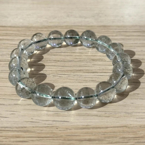 11-12 mm Clear Green Garden Quartz Crystal Beaded Bracelet, 14-17cm Adjustable