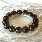 14 mm Natural Smoky Quartz Crystal Beaded Bracelet, 14-17cm Adjustable