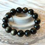 14 mm Natural Gold Obsidian Gemstone Beaded Bracelet 14-17cm Adjustable
