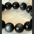 14mm Natural Silver Obsidian Gemstone Beaded Bracelet 14-17cm Adjustable