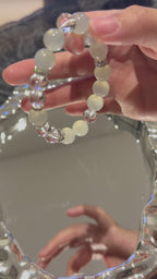 White Moonstone & Clear Quartz 15cm Design Bracelet, 10mm