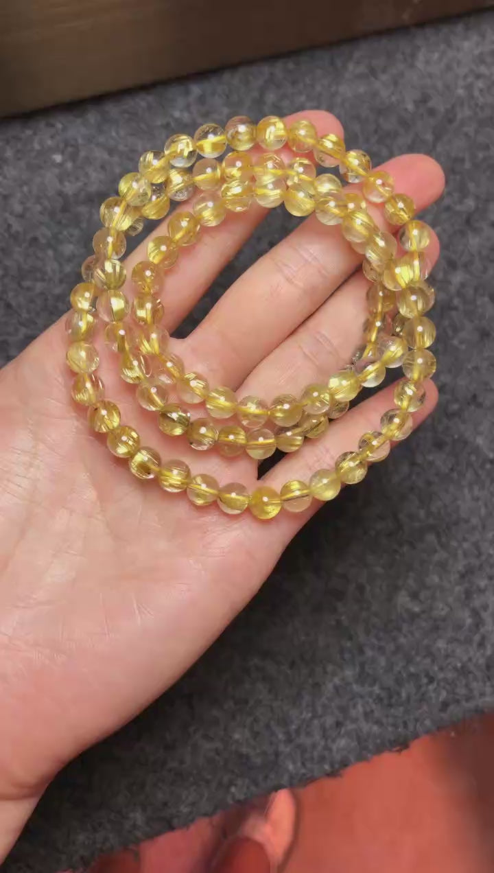 Brazilian Titanium & Golden Rutilated Quartz 3-Wrap Bracelet – 6.5mm