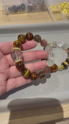 Black Herkimer • Amber • Tiger Eye • Smoky Quartz • Moonstone • Lepidolite 16cm Design Bracelet