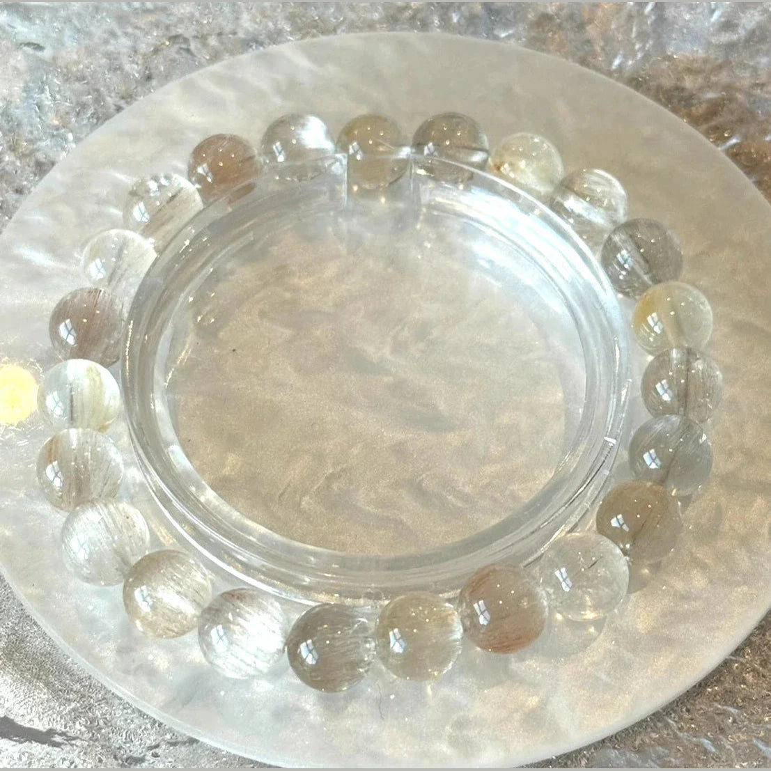 8.5-9 mm Ice Rabbit Hair Quartz Crystal Beaded Bracelet 14-17cm Adjustable