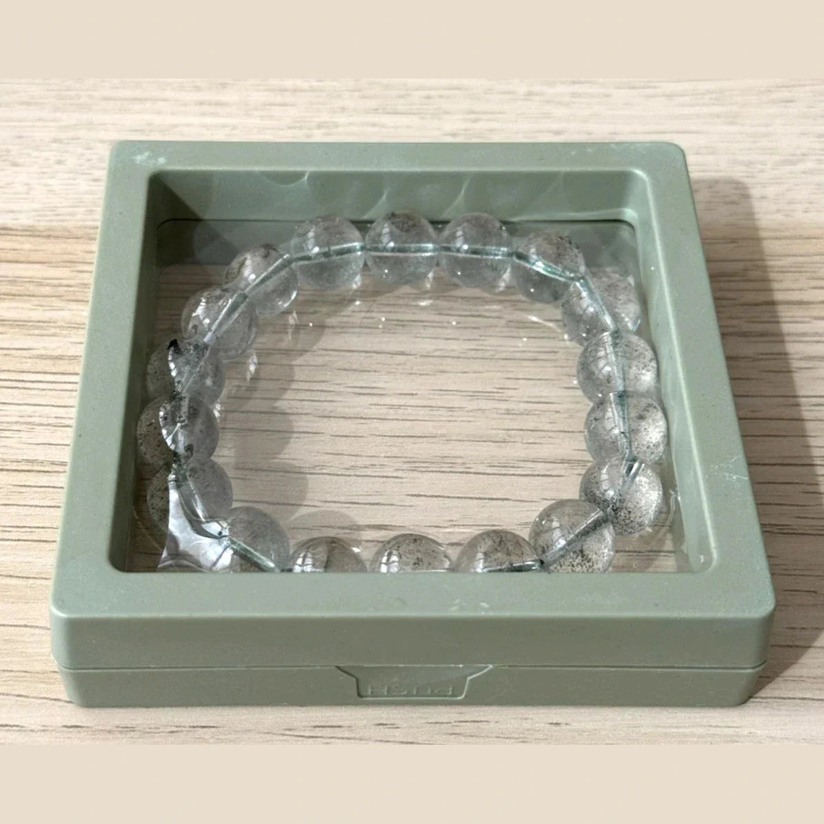 11-12 mm Clear Green Garden Quartz Crystal Beaded Bracelet, 14-17cm Adjustable