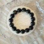 14 mm Natural Gold Obsidian Gemstone Beaded Bracelet 14-17cm Adjustable